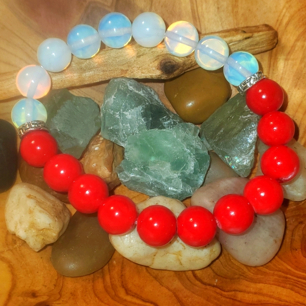 Red Coral and Opal bracelet